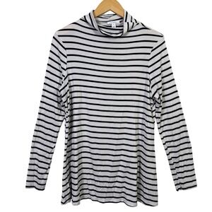 Daily Ritual Womens Medium Striped Mock Neck Long Sleeve Top White Black